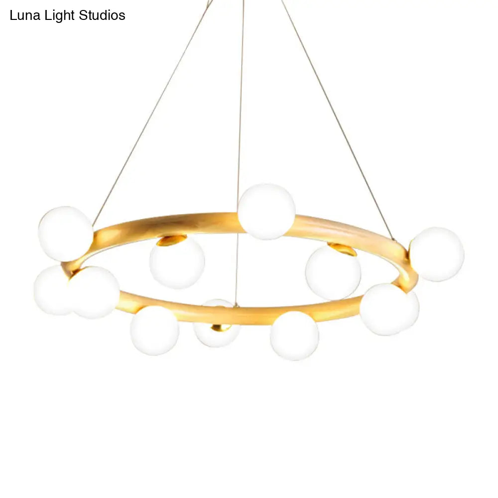 Japanese Style Wood Ring Pendant Light With Bubble Shade - Ideal For Study Room