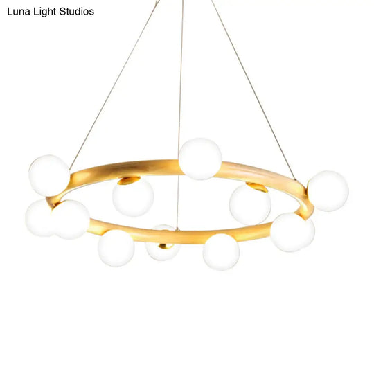 Japanese Style Wood Ring Pendant Light With Bubble Shade - Ideal For Study Room