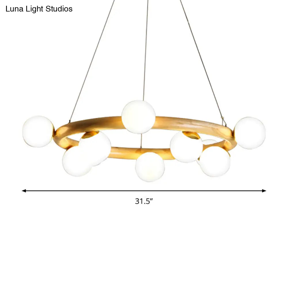 Japanese Style Wood Ring Pendant Light With Bubble Shade - Ideal For Study Room