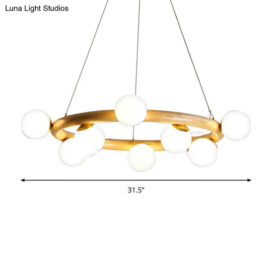 Japanese Style Wood Ring Pendant Light With Bubble Shade - Ideal For Study Room
