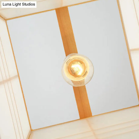 Japanese Style Wooden Pendant Light - Rectangle Sushi House Lamp In Beige