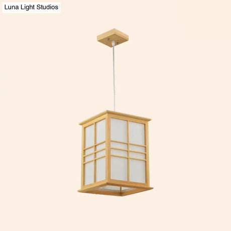 Japanese Style Wooden Pendant Light - Rectangle Sushi House Lamp In Beige