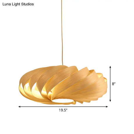 Japanese Swirl Wood Pendant Lighting - 1 Head Beige Ceiling Suspension Lamp For Restaurants
