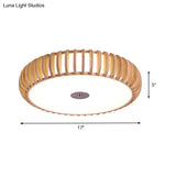 Japanese Wood Ceiling Lamp - Beige Round Flush Mount 3 Heads For Living Room