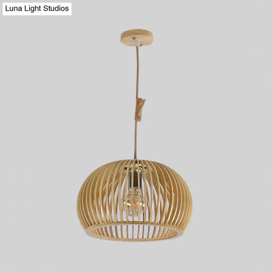 Japanese Wood Domed Pendant Lamp - Beige Ceiling Light For Living Room 13/18 Wide