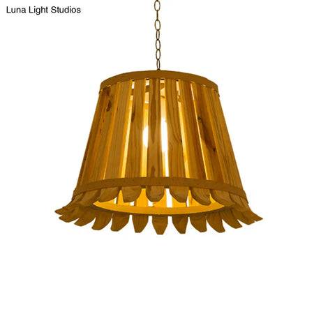 Japanese Wood Pendant Light With Trumpet Design - Beige Bedroom Lighting