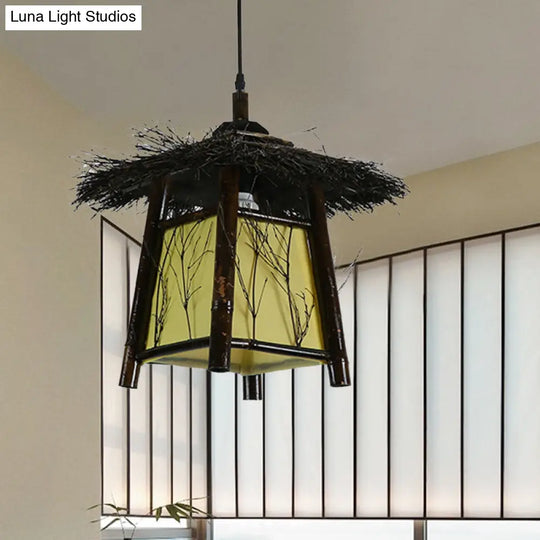Japanese Wood Pendant Lighting: Hand-Worked 1 Head Ceiling Lamp Black