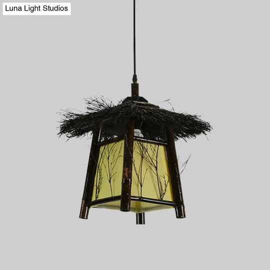 Japanese Wood Pendant Lighting: Hand-Worked 1 Head Ceiling Lamp Black