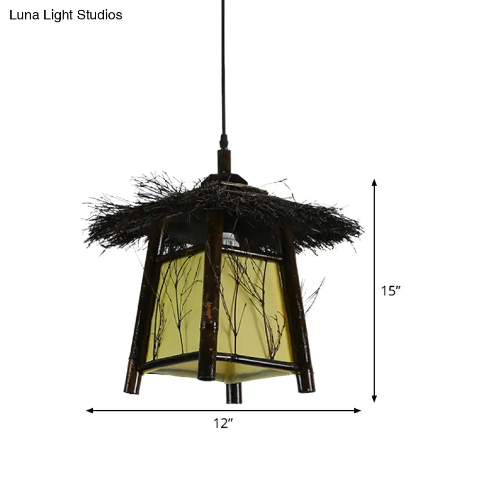 Japanese Wood Pendant Lighting: Hand-Worked 1 Head Ceiling Lamp Black