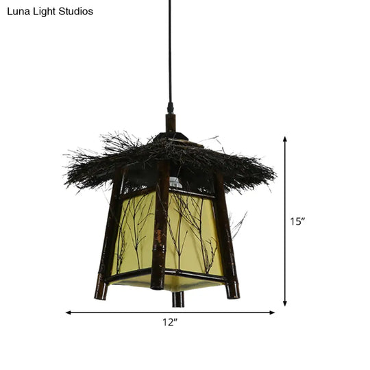 Japanese Wood Pendant Lighting: Hand-Worked 1 Head Ceiling Lamp Black