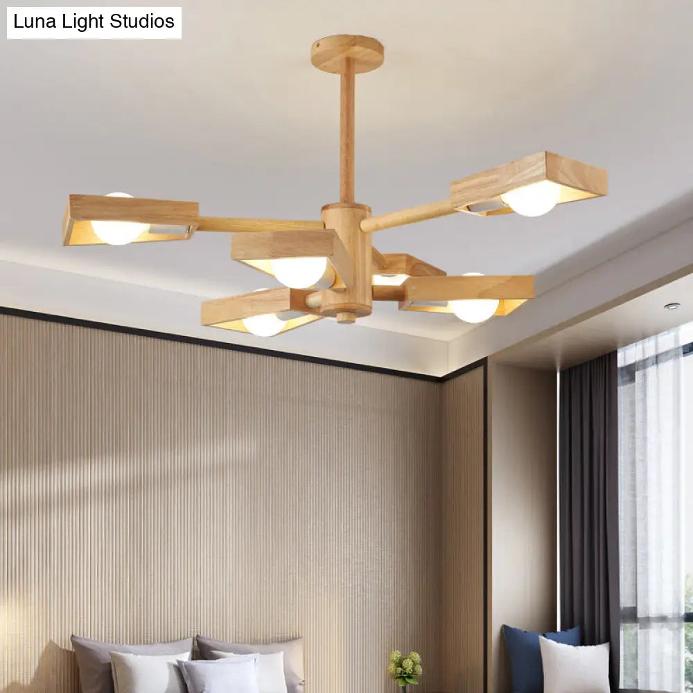 Japanese Wood Trapezoid Chandelier Pendant Light For Living Rooms 6 /