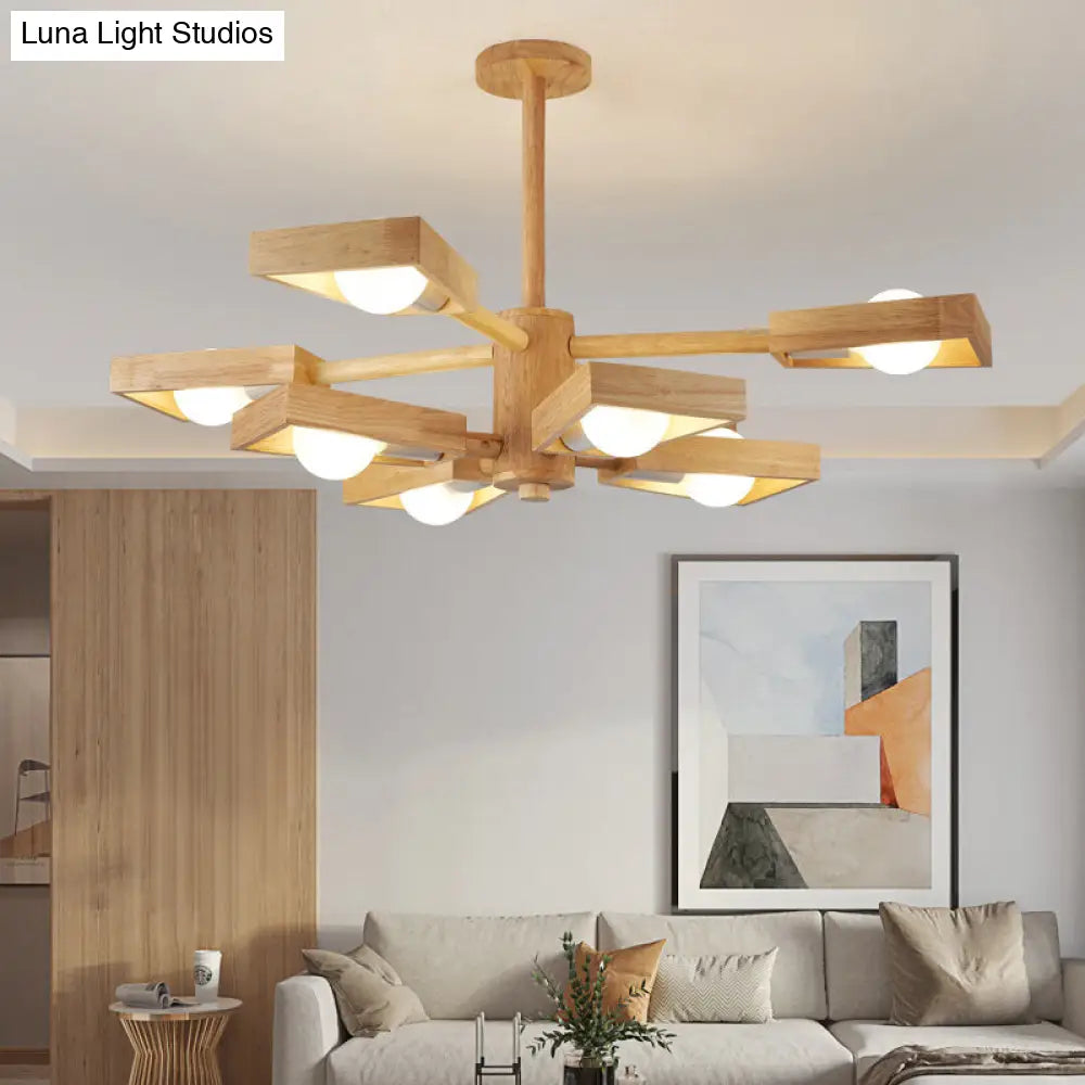 Japanese Wood Trapezoid Chandelier Pendant Light For Living Rooms 8 /