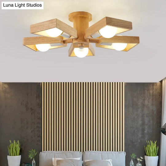 Japanese Wood Trapezoid Chandelier Pendant Light For Living Rooms 5 /