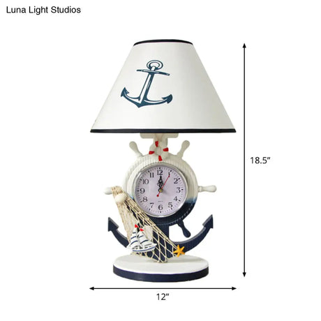 Jeanne - Children Rudder Base Table Lighting Style Resin Single Bulb Blue Shaded Night Stand Lamp