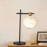 Julia - Nordic Mini Globe Night Light Feather Table Lamp: Black-White White