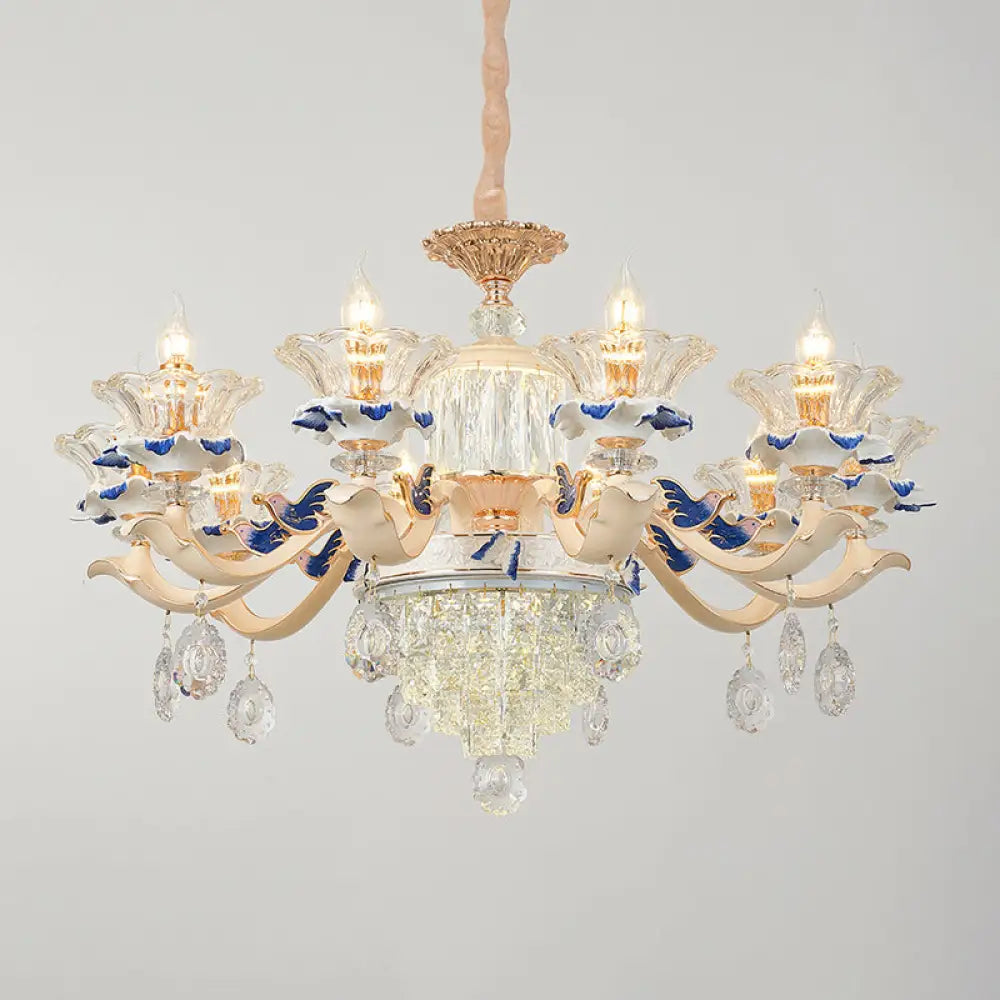 K9 Crystal Flower Chandelier Elegant Ceiling Light For Traditional Dining Rooms Ceramic Decor 10 /