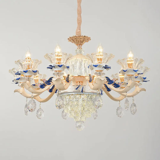 K9 Crystal Flower Chandelier Elegant Ceiling Light For Traditional Dining Rooms Ceramic Decor 10 /