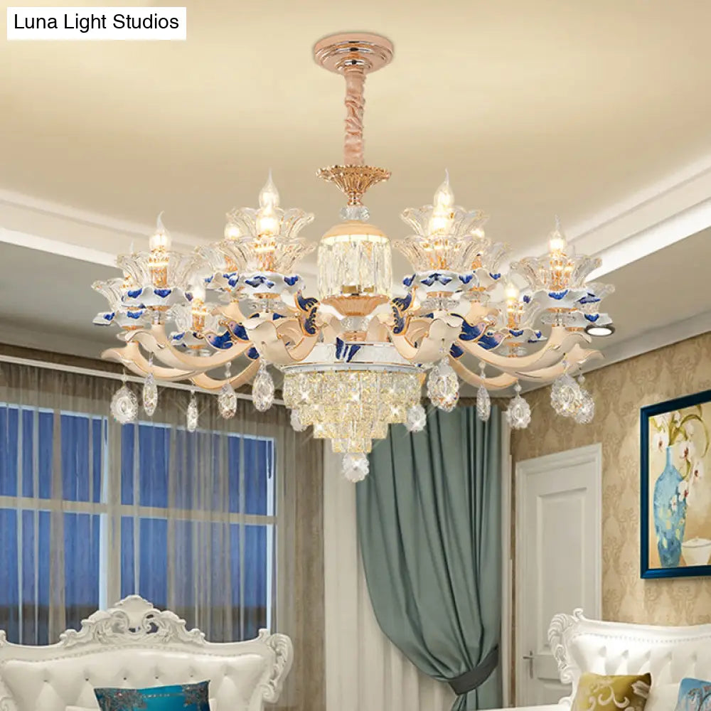 K9 Crystal Flower Chandelier Elegant Ceiling Light For Traditional Dining Rooms Ceramic Decor