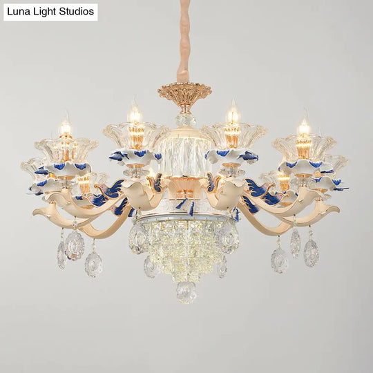 K9 Crystal Flower Chandelier Elegant Ceiling Light For Traditional Dining Rooms Ceramic Decor