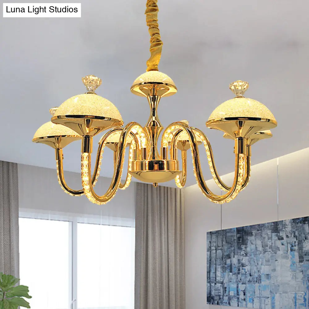 K9 Crystal Pendant Chandelier With Led Gold Hanging Light - Modernism Bowl Shape & Frosted Glass