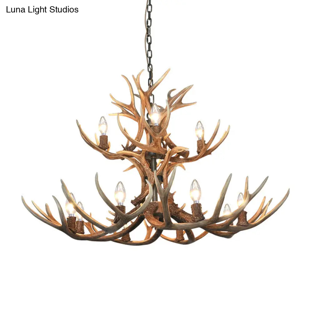 Khaki Resin Candelabra Hanging Chandelier - Traditional Pendant Ceiling Light For Living Room (3/5/6