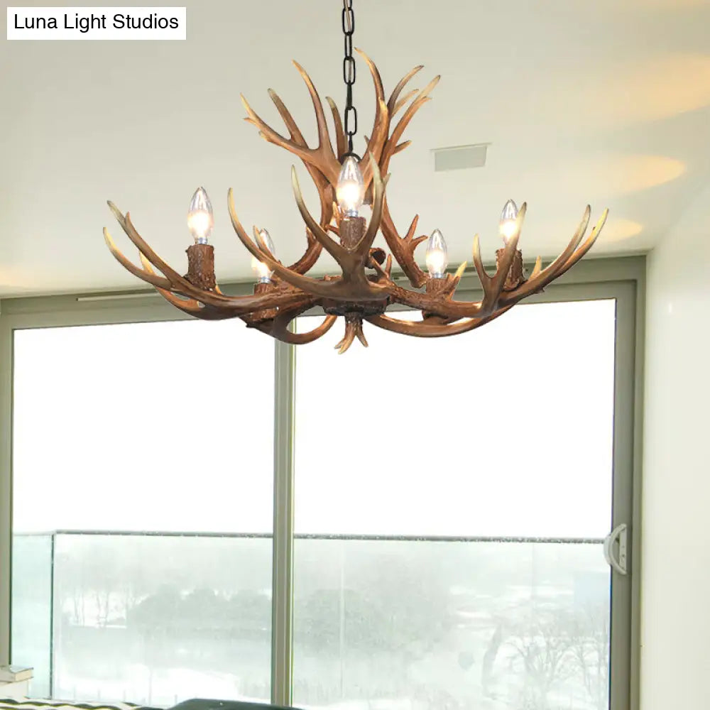 Khaki Resin Candelabra Hanging Chandelier - Traditional Pendant Ceiling Light For Living Room (3/5/6