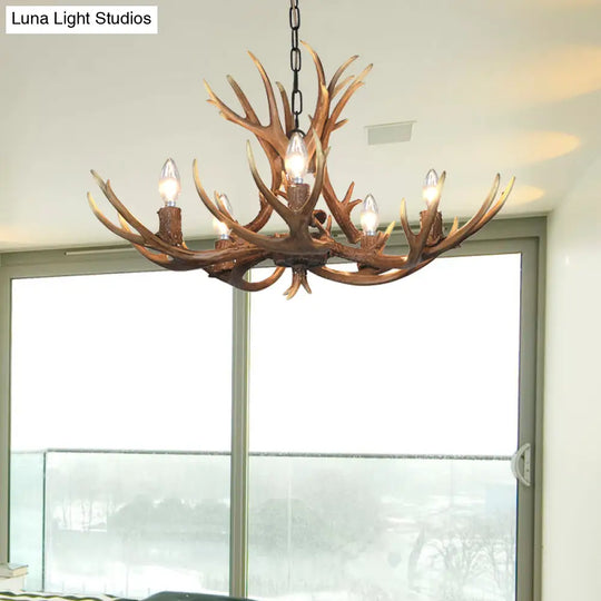 Khaki Resin Candelabra Hanging Chandelier - Traditional Pendant Ceiling Light For Living Room (3/5/6
