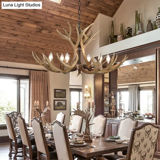 Khaki Resin Candelabra Hanging Chandelier - Traditional Pendant Ceiling Light For Living Room (3/5/6