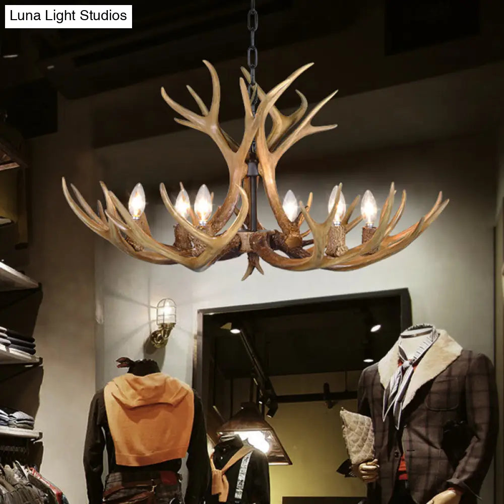 Khaki Resin Candelabra Hanging Chandelier - Traditional Pendant Ceiling Light For Living Room (3/5/6