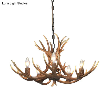 Khaki Resin Candelabra Hanging Chandelier - Traditional Pendant Ceiling Light For Living Room (3/5/6
