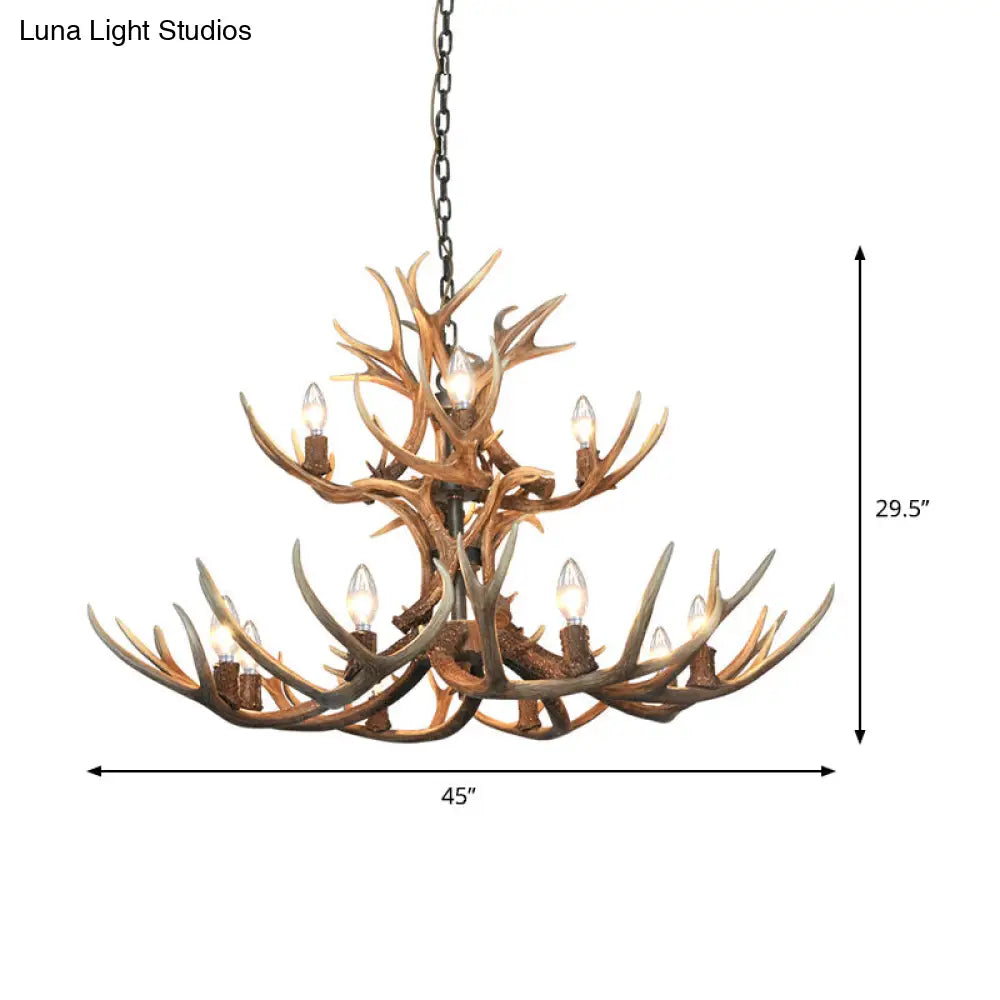 Khaki Resin Candelabra Hanging Chandelier - Traditional Pendant Ceiling Light For Living Room (3/5/6