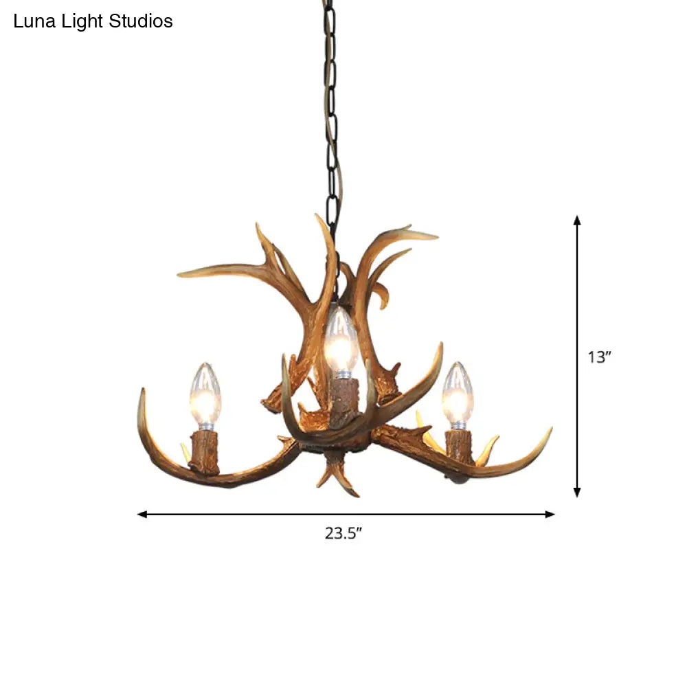 Khaki Resin Candelabra Hanging Chandelier - Traditional Pendant Ceiling Light For Living Room (3/5/6