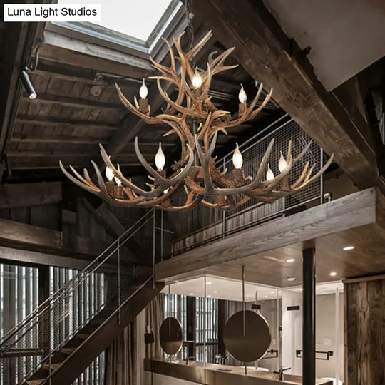 Khaki Resin Candelabra Hanging Chandelier - Traditional Pendant Ceiling Light For Living Room (3/5/6