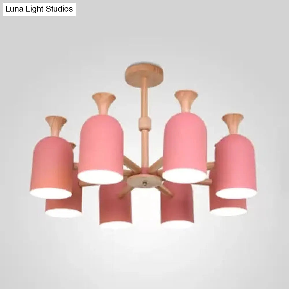Kid Bedroom Candy Colored Goblet Chandelier - Macaron Loft Wood Hanging Light