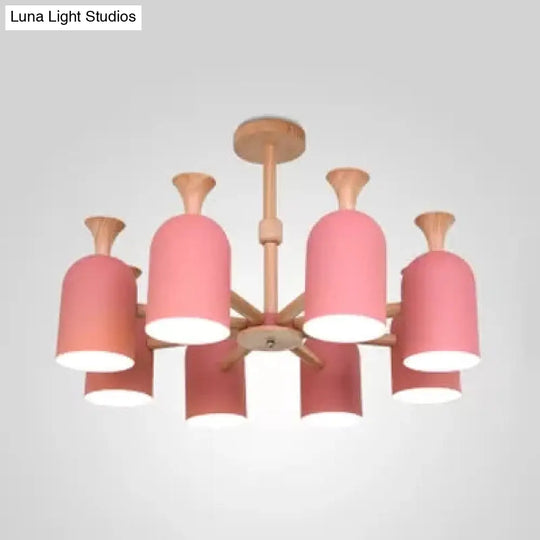 Kid Bedroom Candy Colored Goblet Chandelier - Macaron Loft Wood Hanging Light
