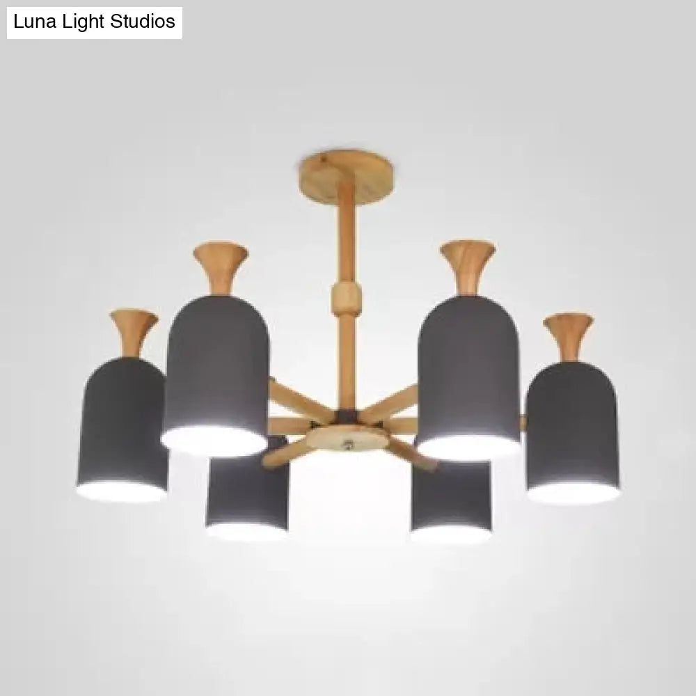 Kid Bedroom Candy Colored Goblet Chandelier - Macaron Loft Wood Hanging Light