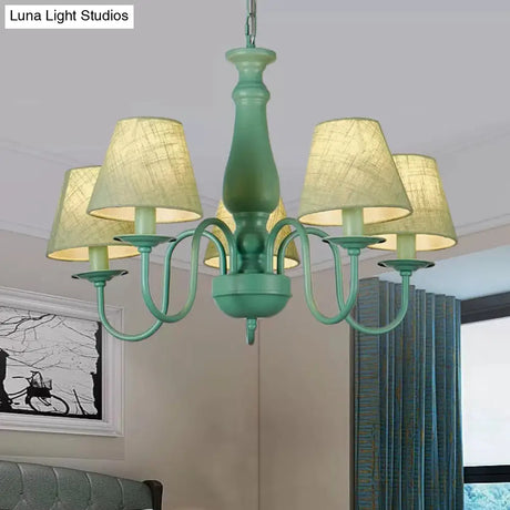 Kid Bedroom Green Macaron Loft Chandelier: Fabric Coolie Shade Pendant Light