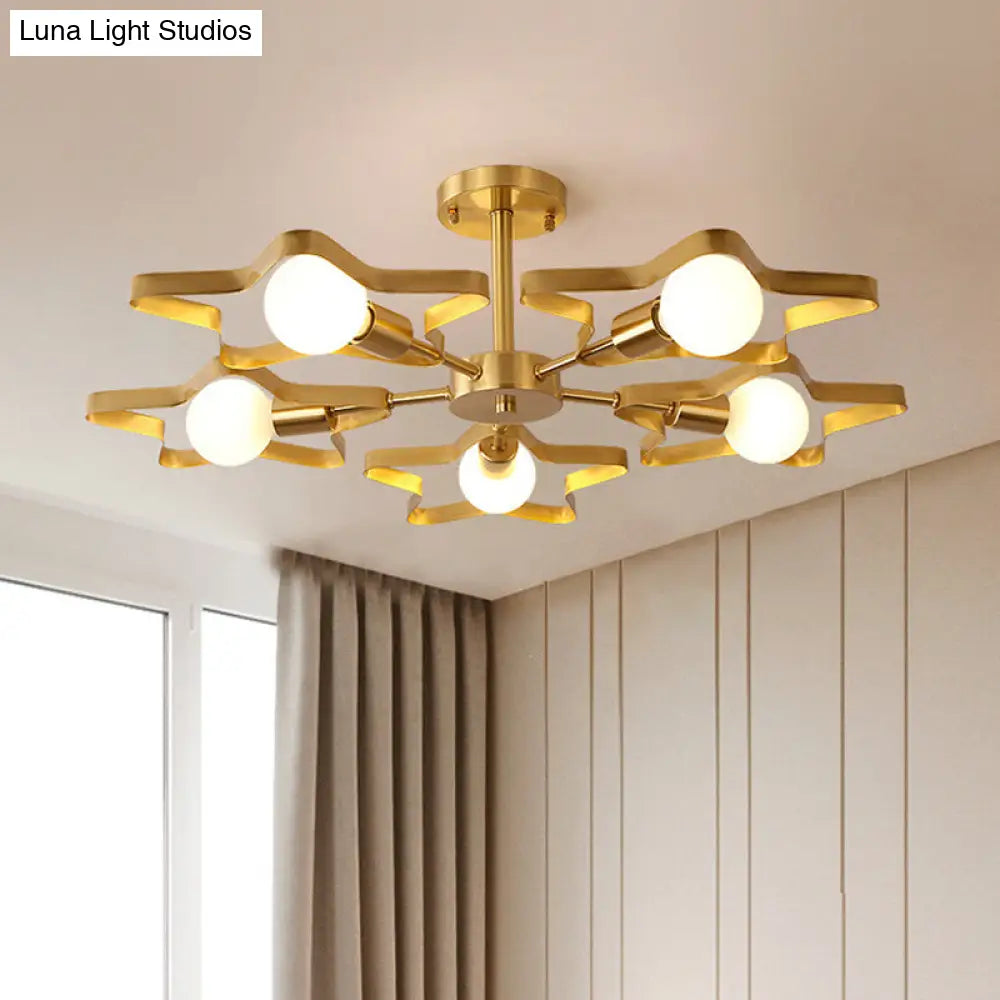 Kid Gold Pentagram Semi Flush Ceiling Light With Metal Frame - 3/4/5-Head Flushmount