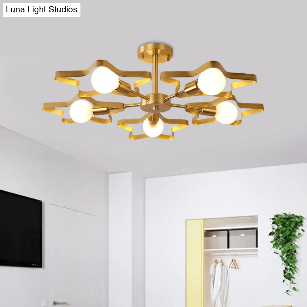 Kid Gold Pentagram Semi Flush Ceiling Light With Metal Frame - 3/4/5 - Head Flushmount