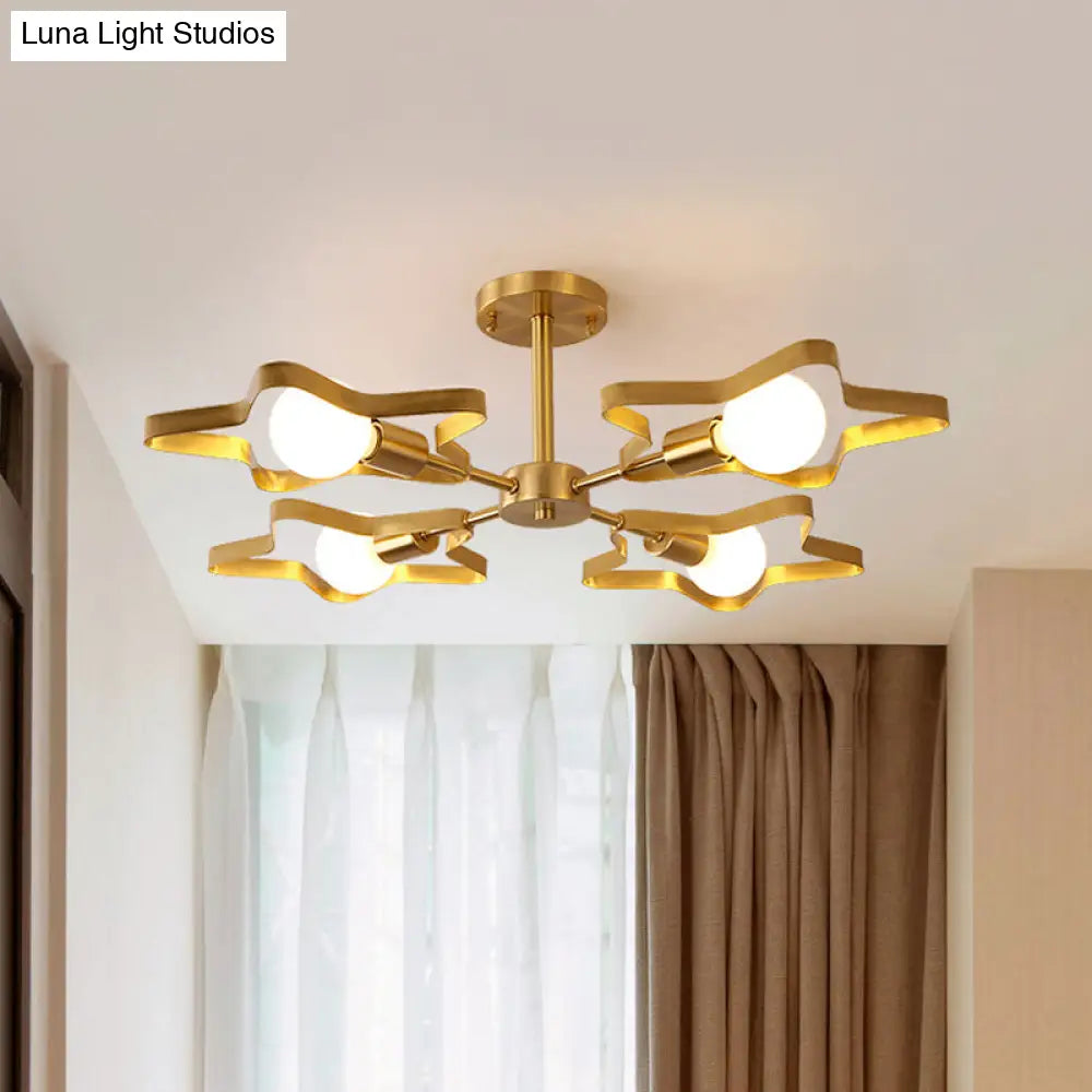 Kid Gold Pentagram Semi Flush Ceiling Light With Metal Frame - 3/4/5 - Head Flushmount