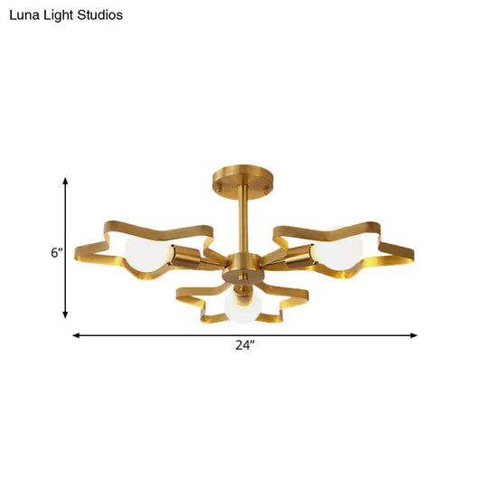 Kid Gold Pentagram Semi Flush Ceiling Light With Metal Frame - 3/4/5-Head Flushmount
