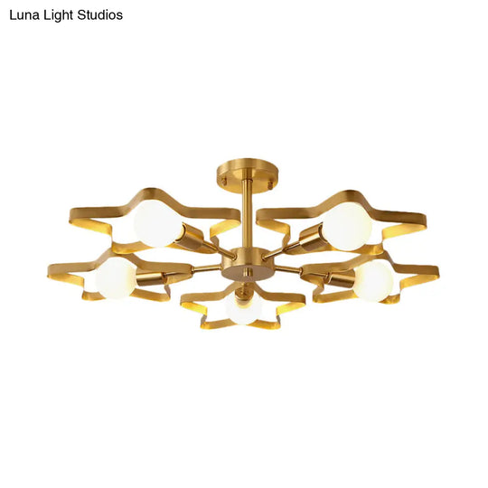 Kid Gold Pentagram Semi Flush Ceiling Light With Metal Frame - 3/4/5 - Head Flushmount