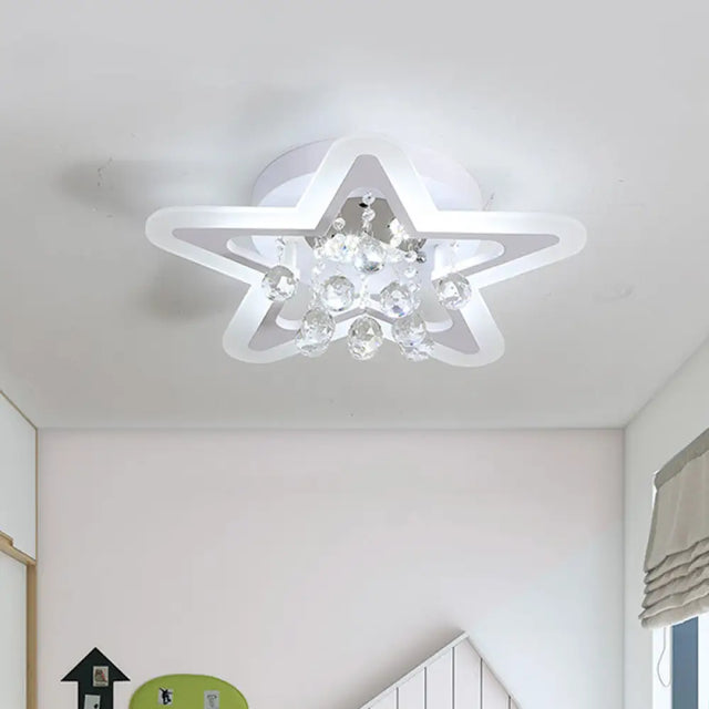 Kid Star Led Flush Mount Ceiling Lamp With Crystal Ball Drop - Warm/White Light