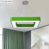 Kids Acrylic Led Chandelier Light Fixture In Colorful Square Design For Bedroom