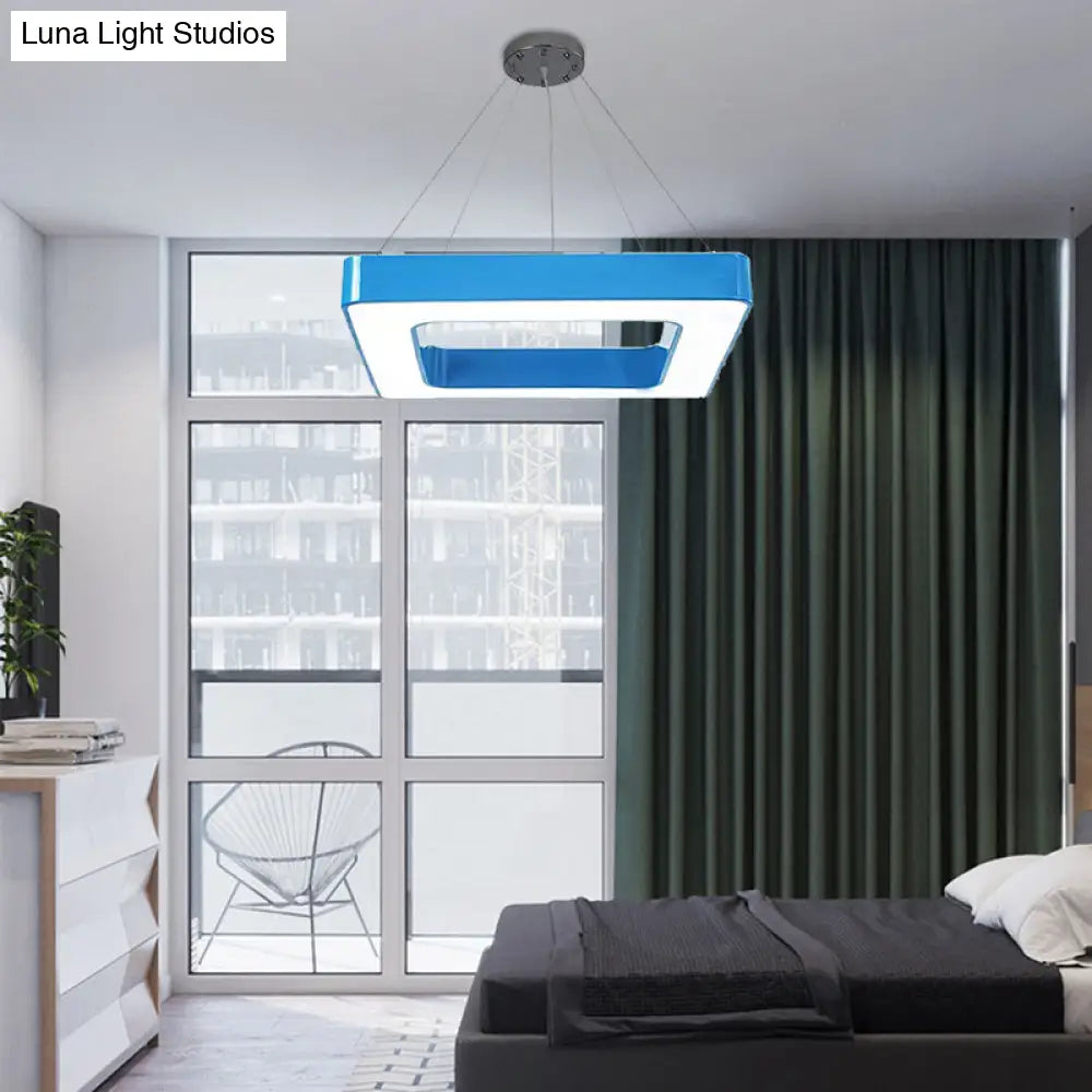 Kids Acrylic Led Chandelier Light Fixture In Colorful Square Design For Bedroom