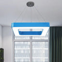 Kids Acrylic Led Chandelier Light Fixture In Colorful Square Design For Bedroom Blue / White