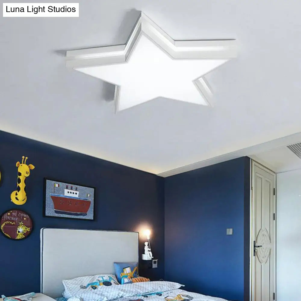 Kids Acrylic Led Flush Mount Ceiling Light In White For Boys Bedroom - Slim Panel Star Design / 19.5