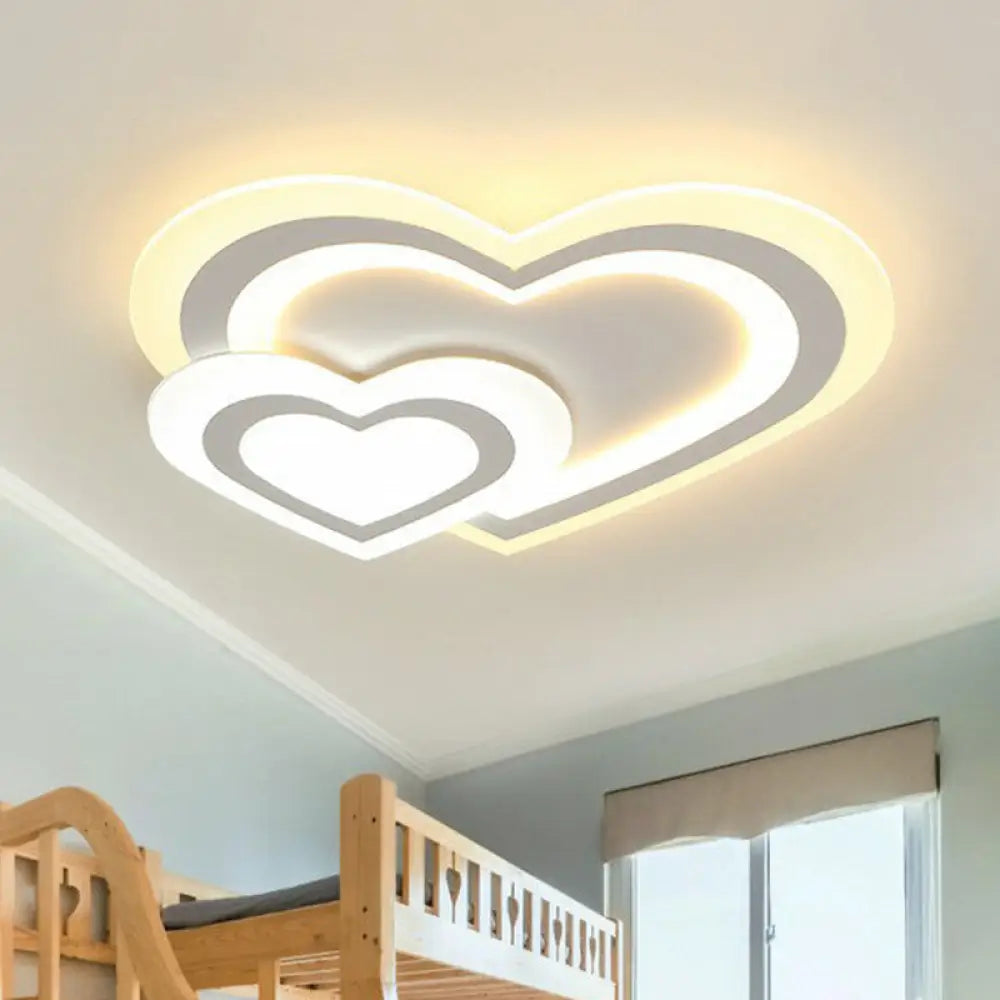 Kids’ Acrylic Shaded Flush Mount Lighting: White Led Fixture For Bedroom / 2 Color Loving Heart