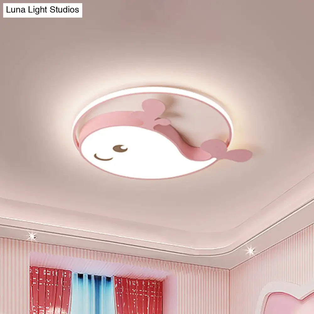 Kids Acrylic Whale Flush Mount Ceiling Light For Bedroom Pink / White