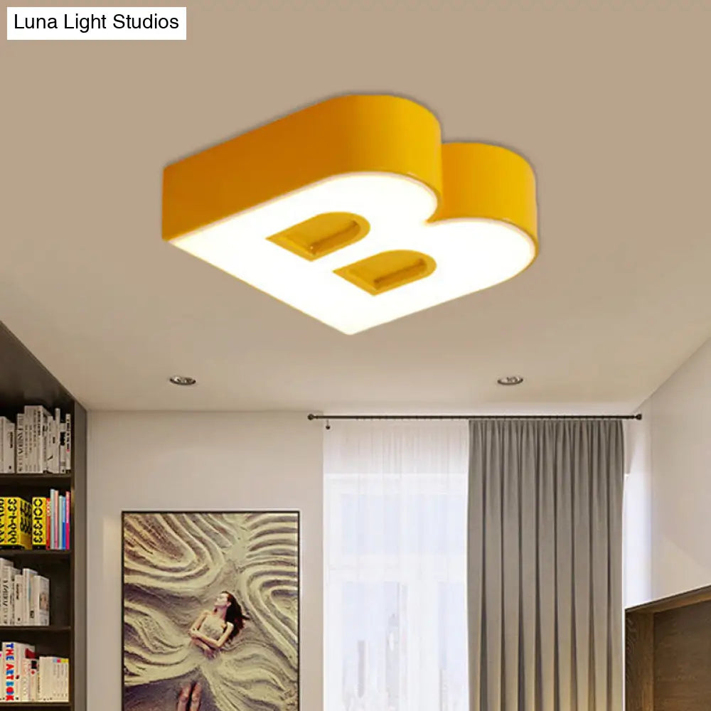 Kids Alphabet Led Flush Mount Light Fixture For Kindergarten - Green/Red/Blue Colors